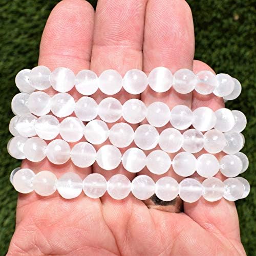 Zenergy Gems Charged Premium Natural Gemstone Crystal 8mm Bead Bracelet + Moroccan Selenite Charging Crystal [Included]