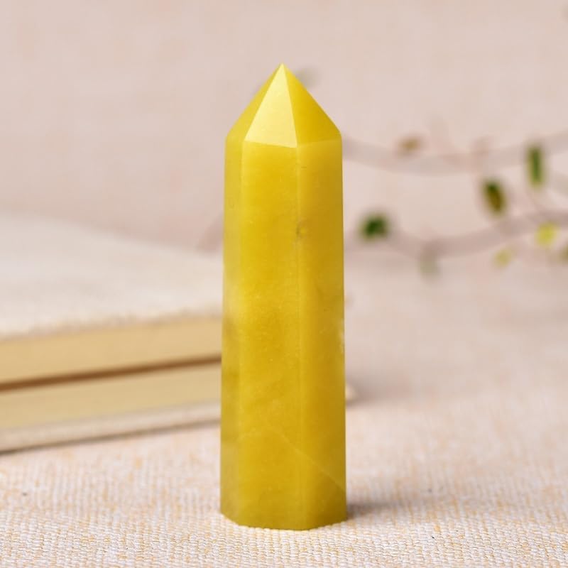 1PC Natural Crystal Point Lemon Jade Obelisk Yellow Quartz Tower Ornament Energy Stone Pyramid(60-70mm)