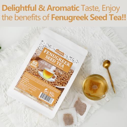 Premium 60 Fenugreek Tea Bags, Made with 100% Natural Fenugreek Methi Fenogreco Seeds, No Additives & Caffeine Free.