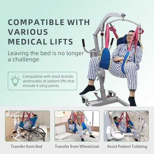 Full Body Patient Lift Sling Size S, Toileting Transfer Slings, Head and Back Support, Split Legs with Commode Opening, 5 Handles, 6 Straps, Lifting Sling Compatible with Various of Lifts