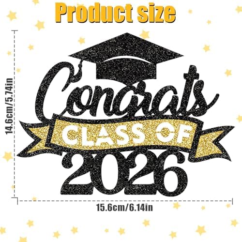 Gold and Black Congrats Grad Cake Topper, Graduation Cake Topper, Graduation Party Supplies, Graduation Decorations 2026