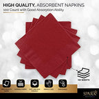 100 Pack Burgundy Beverage Napkins, Big Party Pack, 2 Ply, Ideal for Wedding, Party, Birthday, Dinner, Lunch, Cocktails. (5” x 5”) by Amcrate