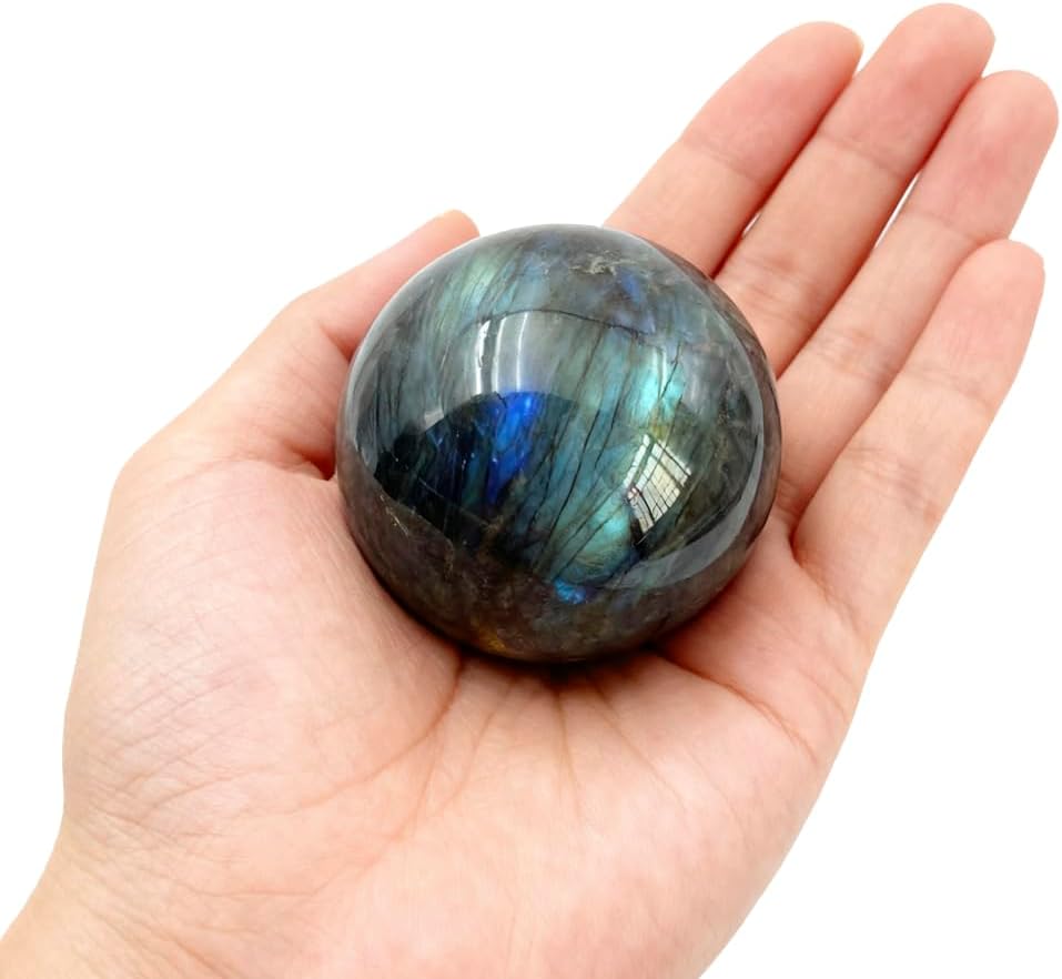 4-5CM/1.58-1.97inch Natural Crystal Ball Labradorite Sphere Moonstone Stone Crafts Polished Decorative Sphere Reiking Healing Crystals Ball Stone Fengshui Home Decoration (40-50mm, Labradorite)