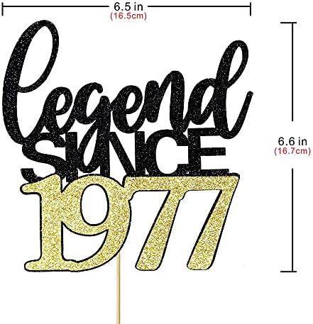 Legend Since 1977 Cake Topper 48th Birthday Happy Birthday Cake Topper Men and Women Cheer 48 Years Old Handmade Black Gold Glitter Cake Decoration (black gold, 1977)