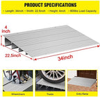 Door Threshold Ramp 4" Rise Door Ramp Aluminum Entry Ramp or Doorways Rated 800 lbs Load Capacity forWheelchair Scooters Power Chairs Walkers Metallic