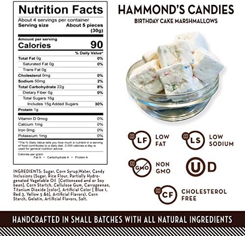 Hammond’s Candies Gourmet Marshmallows – Birthday Cake | Great for Snacking, Hot Chocolate, S’mores, Baking | Gluten-Free, Kosher, Handcrafted in the USA | 2 Pack