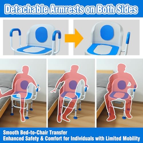 Lumizone Portable Toilet Chair for Elderly Adjustable Bedside Commode with Armrests & Sliding Bucket 5-Level Height Odor-Proof Double Lid Non-Slip Feet Supports 220 lbs, Lightweight for Home/Travel