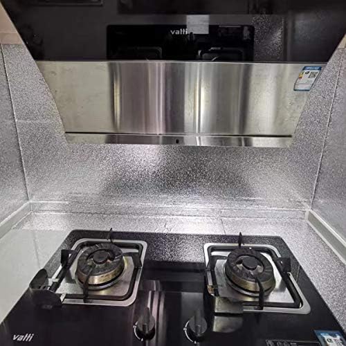 BAYYA Silver Kitchen Backsplash Wallpaper Stickers Peel and Stick Aluminum Foil Contact Paper Self Adhesive Waterproof Oil-Proof Heat Resistant Wall Sticker for Countertop Drawer Liner Shelf Liner