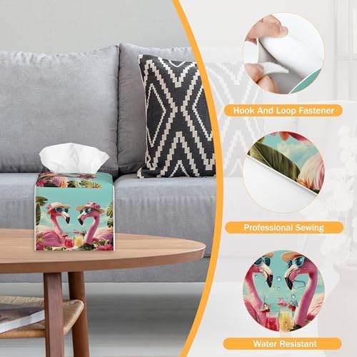 Sunglasses Flamingo 2 Pcs Tissue Box Cover Square Leather Tissue Case Holder Facial Paper Organizer Decorative for Bathroom Kitchen Car Office Home Decor