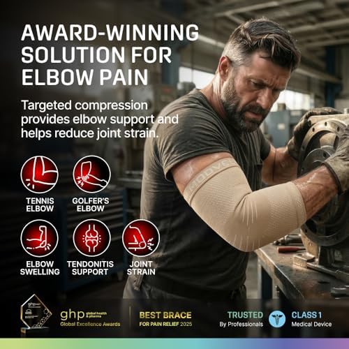 Modvel 2 Pack Elbow Brace - Golfer's Elbow Compression Sleeve Support for Joint Pain Relief, Recovery, Tendonitis Braces, Tennis Elbows Brace For Men & Women, Workout & Weightlifting Arm Wrap, Nude