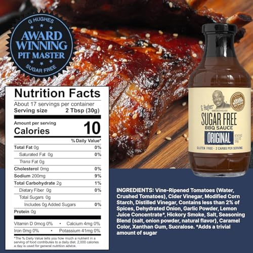 G Hughes Sugar Free BBQ Sauces, Hickory & Original Sugar Free Barbecue Sauces - No Sugar BBQ Sauce, Gluten Free Barbecue Sauce - 18 oz (Pack of 2)
