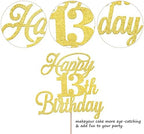 Rsstarxi 1 Pack Happy 13th Birthday Cake Topper Glitter 13 & Fabulous Cheers to 13 Years Old Birthday Cake Pick for Celebrating 13th Birthday Anniversary Party Cake Decorations Supplies Gold