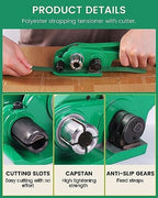 FoundGo PET Banding Strapping Kit for Heavy Duty Tough Pallet Packaging Strapping Tool with >1500lbs 5/8" x 1000' PET Strapping Roll & its own Pull-Out Box 100 Corner Protectors 300 Seals