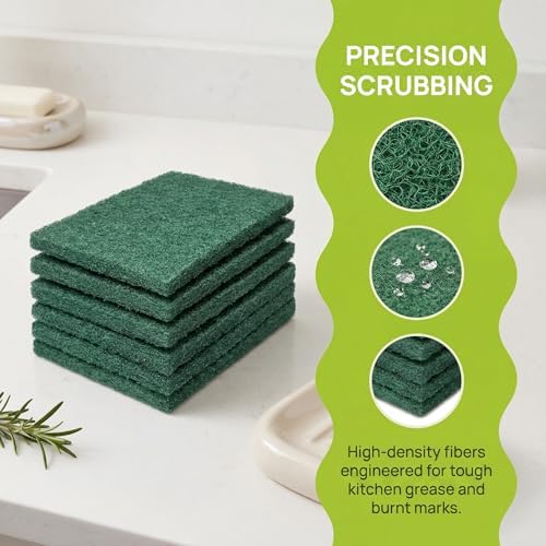 Scrubbing Pads, 6-Pack Green Kitchen Cleaning Scourer – Heavy Duty Scrubber for Pots, Stovetops, Range Hoods, Easy Rinse, Degreasing & Descaling by Ha-Fish&Flame-Gua