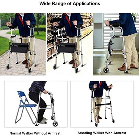 Wheel Walking Frame with Armrest Support Pad, Thick Aluminum Alloy Rehabilitation Auxiliary Walking Frame Elderly Walking Aid Height Adjustable (Without Seat)