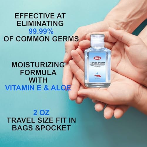 SIPA Hand Sanitizer Travel Size 2oz/ 60 ml, Flip Cap Bottle, Bulk Travel Size, Soothing Gel with Aloe and Vitamin E (Pack of 120)