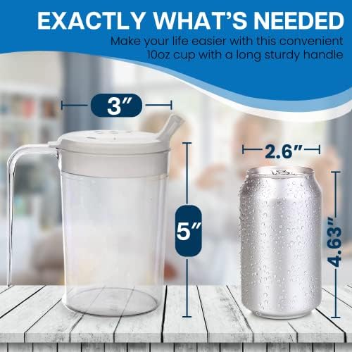 Independence 10oz 1-Handle Plastic Mug with 2 Style Lids, Lightweight Drinking Cup with Easy-to-Grasp Handles for Hot and Cold Beverages, PSC 55 Spill-Resistant Adult Sippy Cup - 3 Pack