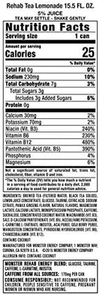 Monster Rehab Tea + Lemonade + Energy, Energy Drink 15.5 Ounce | Energy Iced Tea, Pack of 15