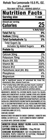 Monster Rehab Tea + Lemonade + Energy, Energy Drink 15.5 Ounce | Energy Iced Tea, Pack of 15