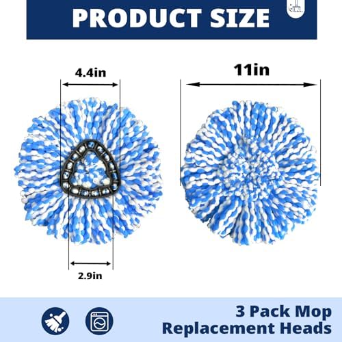 2-Tank Spin Mop Replacement Head, 3 Pack Mop Head Replacement, Microfiber, Machine Washable, Easy to Replace and Deep Cleaning