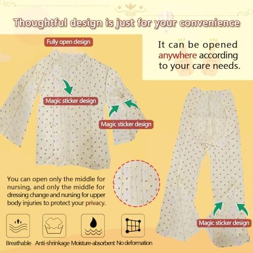Women's Bedridden Patient Clothing,Fracture Suit,Disability Set with Full Opening on Both Sides,Suitable for Post Surgery Dialysis,Injuried Patients,Paralyzed Elderly(Small Love,XL)