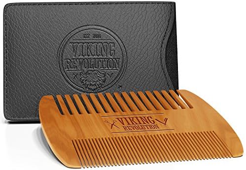Wooden Beard Comb & Case, Dual Action Fine & Coarse Teeth, Perfect for use with Balms and Oils, Top Pocket Comb for Beards & Mustaches by Viking Revolution