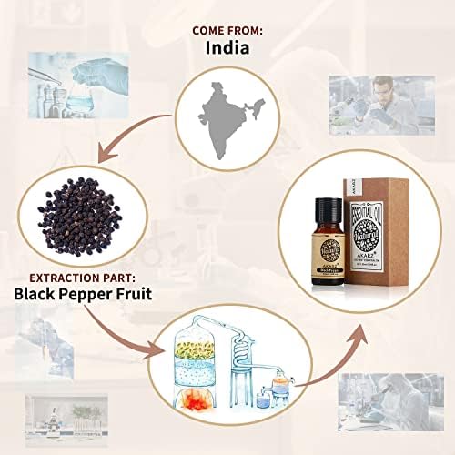 AKARZ Black Pepper Essential Oil Natural Organic Pure Premium Therapeutic Black Pepper Oil for Skin Body Hair Care,Diffuser, Candle,Soap,Making, DIY,Massage Aroma 0.34 Fl Oz (10ml)