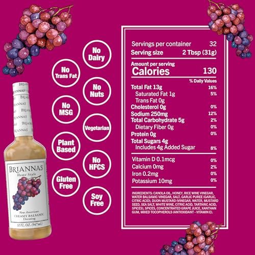 BRIANNAS - Home Style New American Creamy Balsamic Dressing – Fine Salad Dressing made with Premium Ingredients - Gluten Free Dressing - 32 oz. Bottle