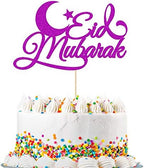 Eid Mubarak Glitter Cake Topper Ramadan Islam Party Decoration Hajj Double Sided Glitter Card(Purple)