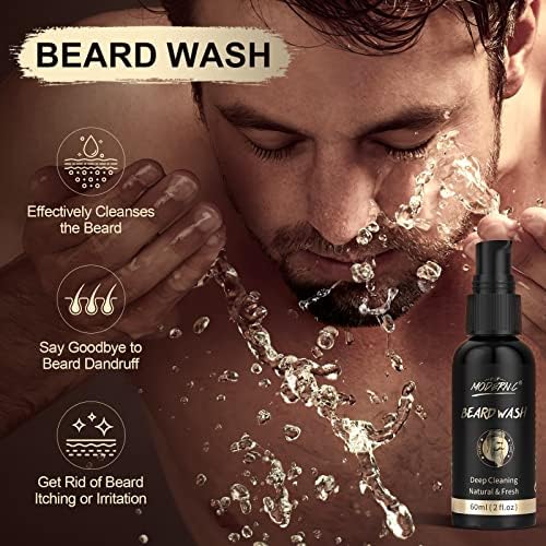 POP MODERN.C Beard Growth Kit Beard Grooming Kit 6pcs Beard Wash Shampoo Beard Oil Beard Balm Beard Comb Brush Scissors
