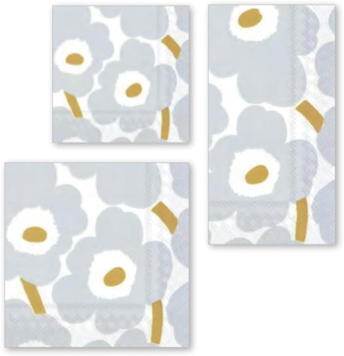 IHR Ideal Home Range Party Napkins Marimekko Disposable 3-Ply Paper Lunch Napkin Pack, 6.5" x 6.5", Unikko White/Silver, 20-Count