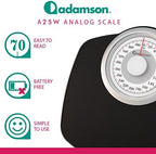Adamson A25W Scales for Body Weight - Up to 400 LB - 5.3" Dial on 12.4" x 10.2" Platform - Anti-Skid Rubber Surface - High Precision Bathroom Scale Analog - Durable with 20-Year Assurance - White