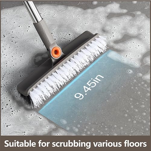 Multifunction 3-in-1 Broom and Dustpan, Silicone broom Squeegee and Scrub Brush Set with Long Adjustable Handle for Indoor & Outdoor Sweeping and Scrubbing, Ideal for Pet Hair, Liquids Spills and Dirt