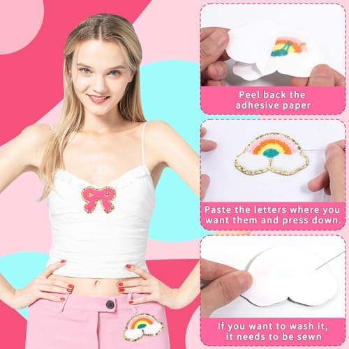 6 Pcs Chenille Patches Cute Self Adhesive Heart Patches for for Bags Clothes Dress Jeans Hats Laptop Phone Case Fridge DIY Accessories (Pretty Hearts)