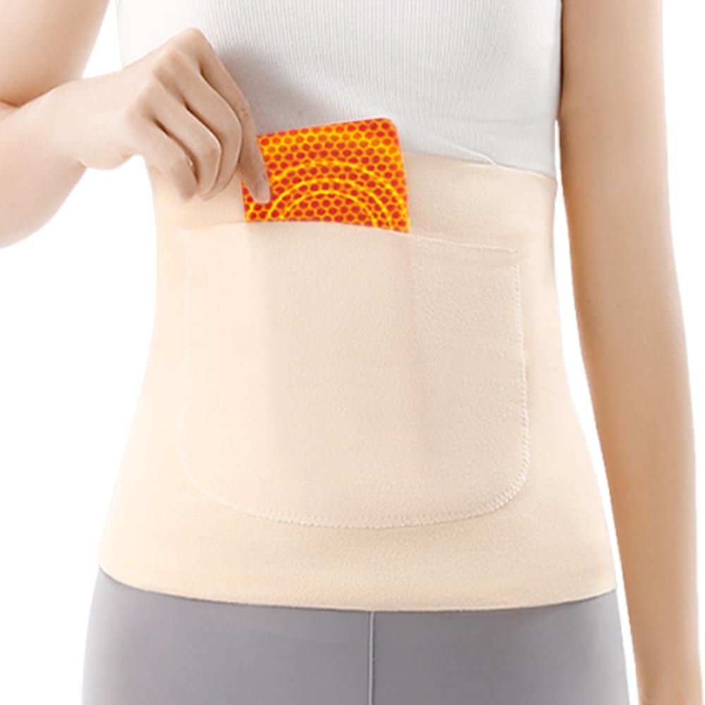OULIGET Knit Waist Cinchers Abdomen Back Warmer Belt with Pockets Storing Heating Pad,Support Protector Waist Belt