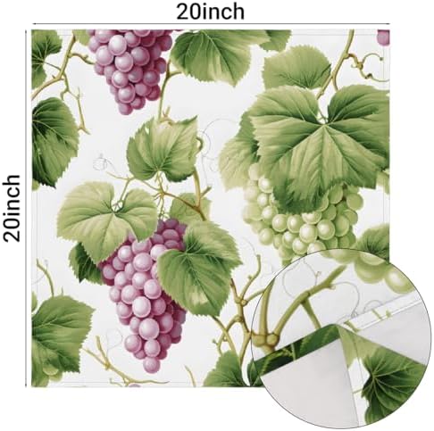 Watercolor Purple Grape Green Leaves Cloth Napkins Set of 6, 20x20 Inches Printed Dinner Napkins Cloth Washable, Table Napkins for Family Parties Weddings Holiday Dinner