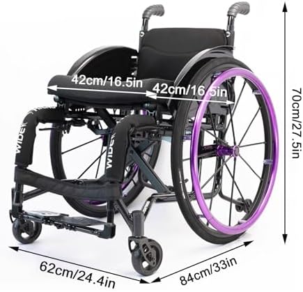 Sports and Leisure Wheelchairs for Adults, Folding Self Propelled Wheelchair,Portable Aluminum Transport Wheelchair,Adjustable Foot Pedal,220 lbs Weight Capacity(Purple)