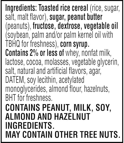Rice Krispies Treats Crispy Rice Squares, Snack Bars, Chocolatey Peanut Butter, 10.8oz Box (14 Count)