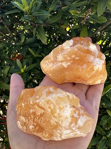 GAF TREASURES Extra Large Orange Calcite Rough Natural Stones, Raw Calcite Orange Crystals (0.25-0.5 Pounds)