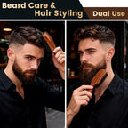 Beard Brush for Men, Natural Boar Bristle Sapele Wood Brush for Beard and Hair, Men's Grooming Kit with Pocket Beard Comb for Facial Hair Styling, Growth, Shine