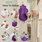 HealthAndYoga™ NaturoFlo Superior Enema Bag Kit with Silicone Tubing Hose and Fittings - 2 Quart Fountain Open top Kit for Fleet Enema and Anal Douche - Purple