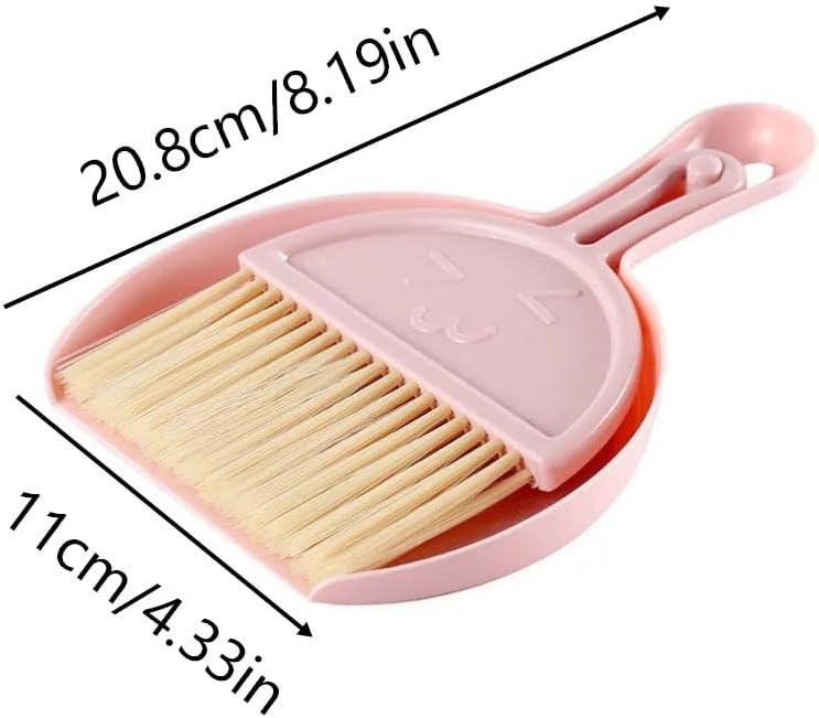 Mini Little Broom and Dustpan, Small Dustpan and Brush Set for Cleaning Tables, Sofas, Cars, Keyboards, Kitchen Countertops, Pink