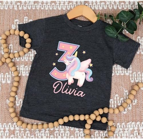 Custom Birthday Unicorn Girl T-Shirt, Personalized Unicorn Birthday Outfit, Rainbow Pastel Shirt with Name & Age for Girls