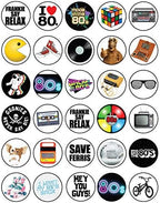 30 x Edible Cupcake Toppers – 80's Retro Party Themed Collection of Edible Cake Decorations | Uncut Edible on Wafer Sheet
