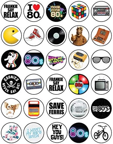 30 x Edible Cupcake Toppers – 80's Retro Party Themed Collection of Edible Cake Decorations | Uncut Edible on Wafer Sheet