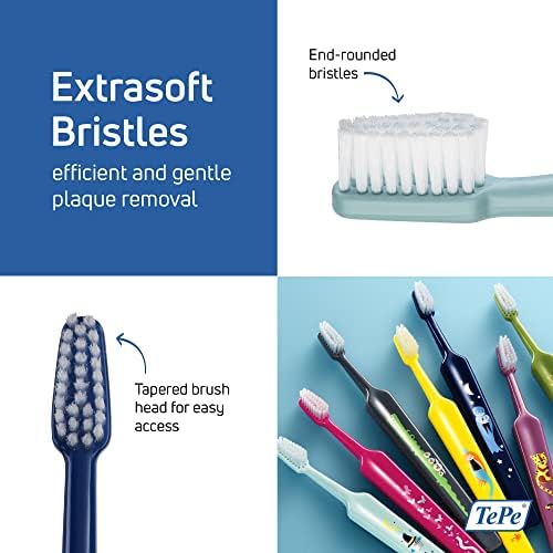 TePe Kids Toothbrush, Extra Soft Kid and Toddler Toothbrush for Ages 3+, 4 Pack