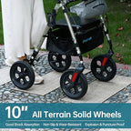 ELENKER All Terrain Rollator Walker with Seat for Seniors, Foldable Rolling Walker, with 10” Big Solid Wheels, Front Pouch, Cup Holder, Fully Adjustment Frame, Champagne