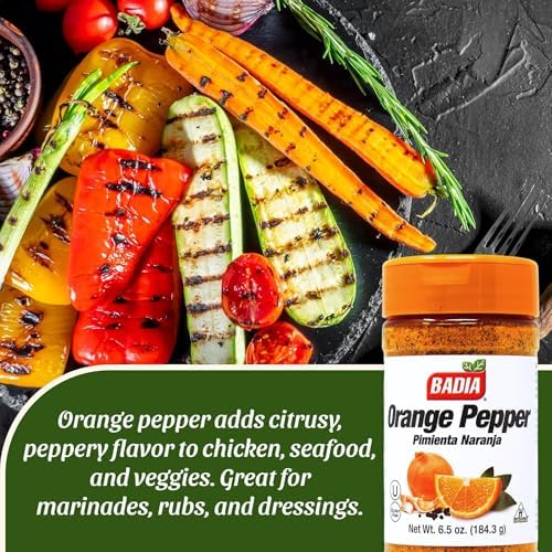 Badia Orange Pepper Seasoning, 6.5 oz - Pepper, Garlic & Onion, Zesty Citrus Blend for Chicken, Seafood & Vegetables
