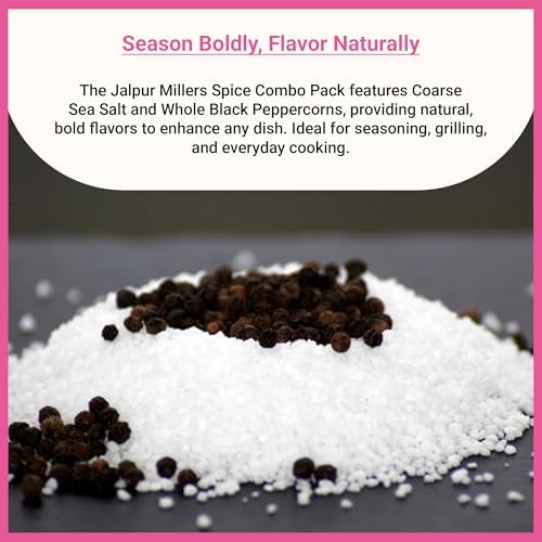 Jalpur Millers Spice Combo Pack - Sea Salt Coarse 200g - Whole Black Peppercorns 100g (2 Pack)