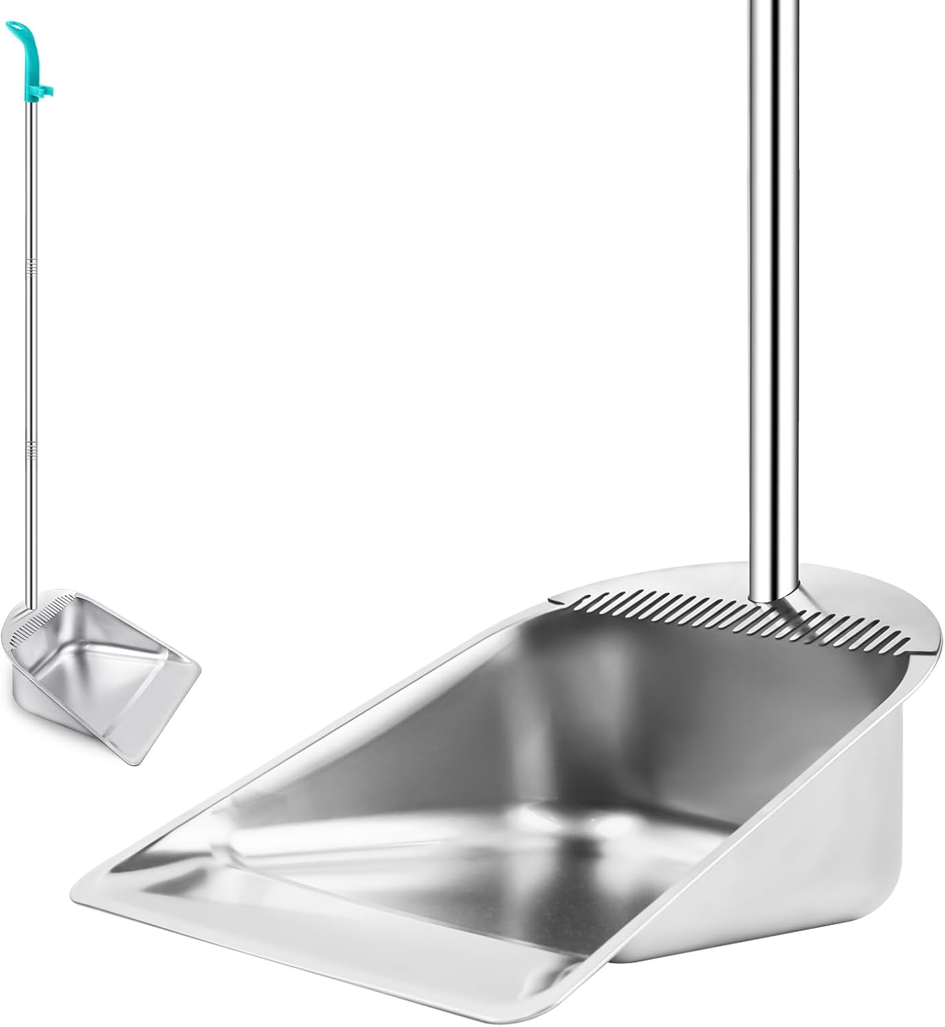 Metal Dust Pan with Long Handle, 41" Stainless Steel Dustpan, Heavy Duty Standing Up Dust Pan with Comb Teeth, Outdoor Indoor Upright Dustpan for Home Restaurant Kitchen Lobby Room Office Pet Hair